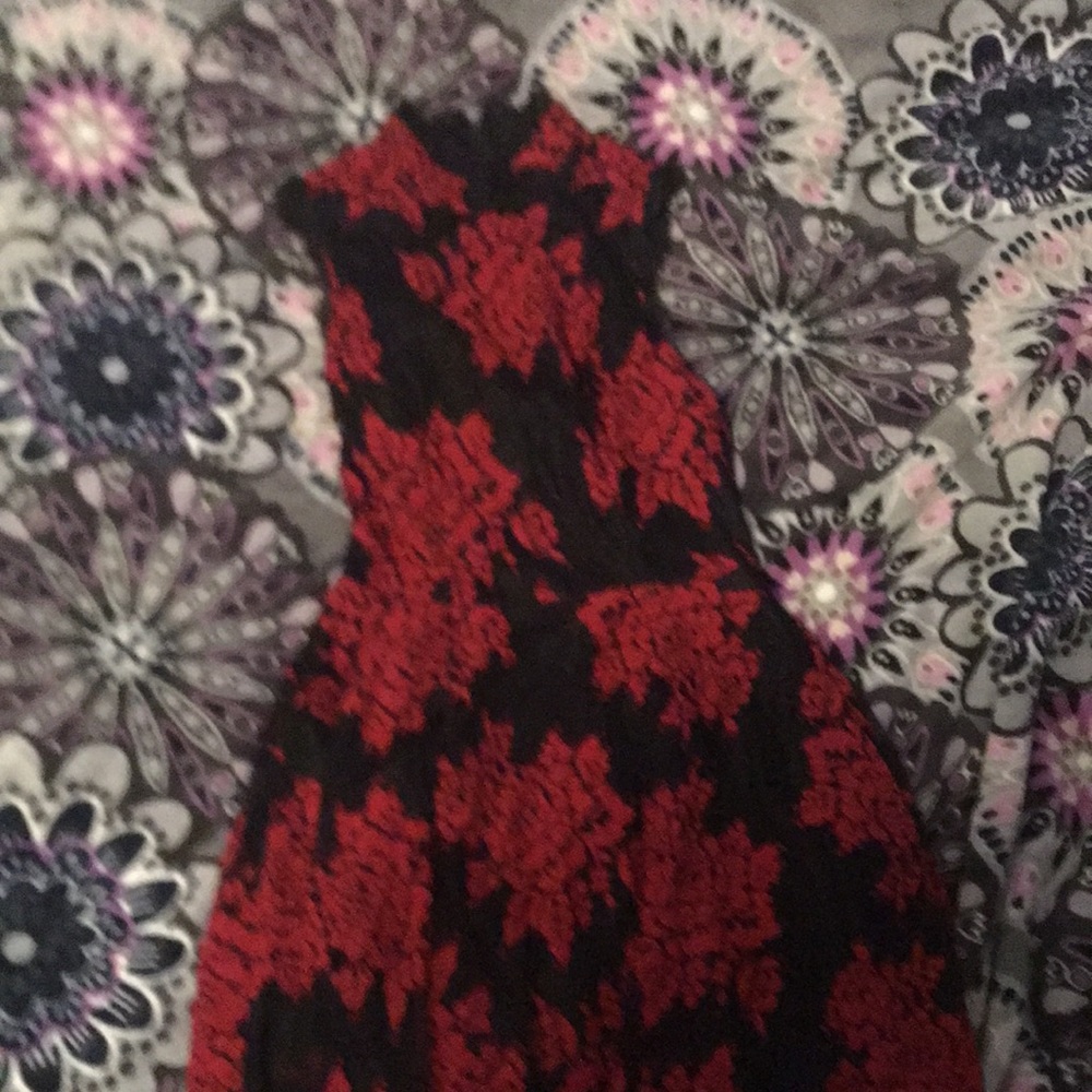 Formal red floral dress with zip up back